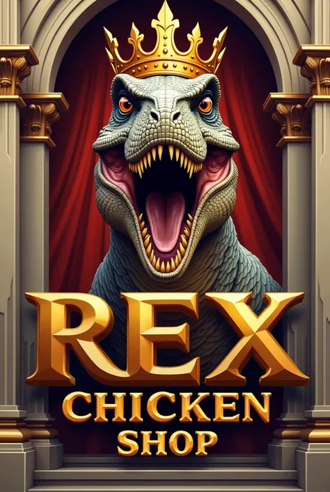 Create me a logo for a chicken shop with the name Rex chicken shop as a representative of this a Rex dinosaur wearing a crown as king of the best chickens, give me more images 
