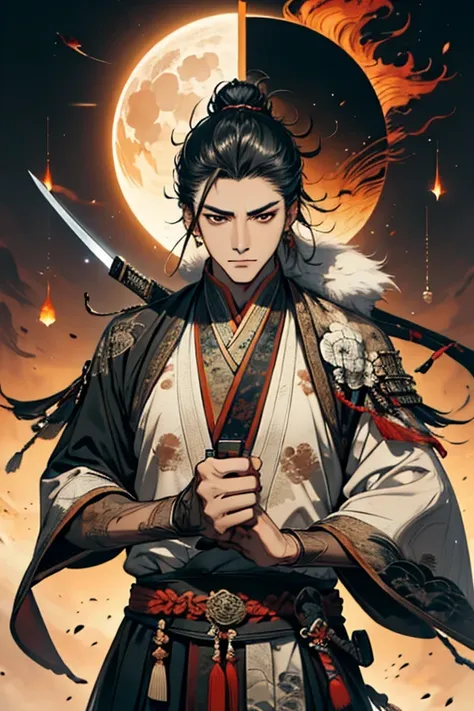 a guy with sword and wolf in front of full moon, samurai, concept art by yang j, fantasy art, alena aenami and artgerm, artgerm ...