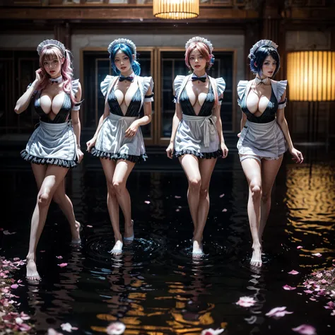 (Full Body of Extremely Detailed((Sexy Maid Group in a row:1.37))), KAWAII perfect face, Reflective Eyes, Detailed(Delicate Clothing textures), Correct Attractive Leg Line, Dynamic Joyful Expressions LifeLike Rendering, Specular Reflection, TopQuality 8K U...