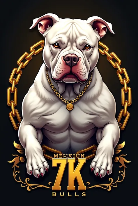 
"Generate an eye-catching logo for an exotic American Bully breeder, micro size. The dog must be muscular, exotic white color , with short snout, well-marked forehead and cropped ears like a pitbull. The body should resemble that of an English bulldog., b...