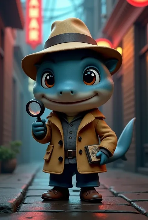 Animated little shark 3d, in detective clothes