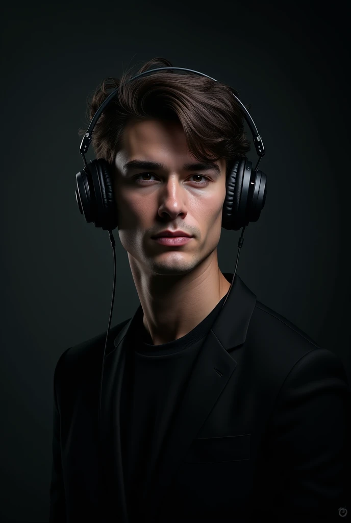 create a profile picture of a young man in headphones with a black theme