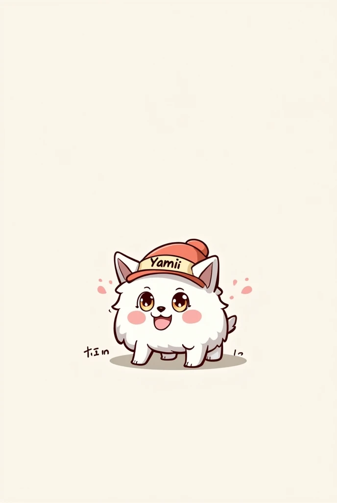 Anime White cute dog  with Yamiii name on hat  and with collar