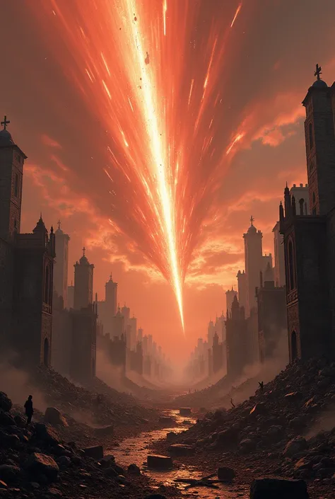 A medieval city destroyed and a meteor shower destroying everything 