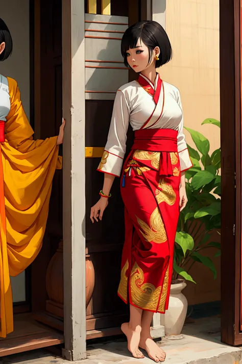 woman,Wear Thai clothes,short hair, No feet ,Not,stand,Thai woman