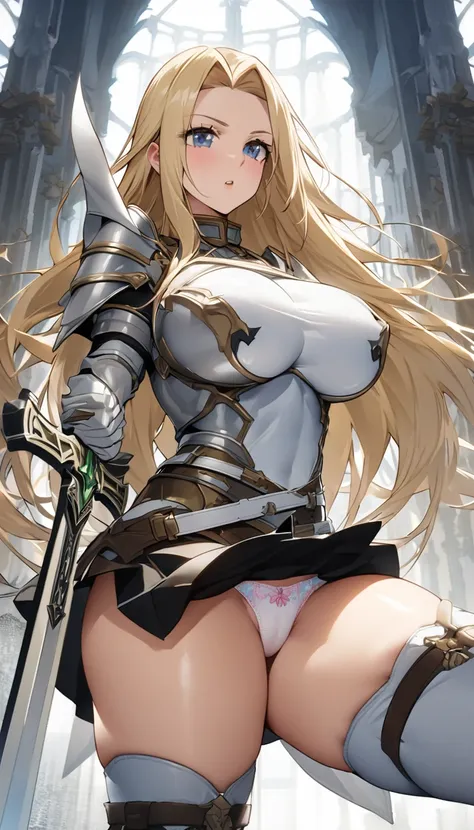 Ultra-high definition image quality、beautiful girl、Female Swordsman、Light Armor、Griepputz、Long Hair、blonde、20-year-old、Be confident々face、Very short tight skirt、Sexy posture、Cowgirl、wilderness、Highest quality,Big Ass、Big Breasts、Thighs、Grasping the hilt of ...