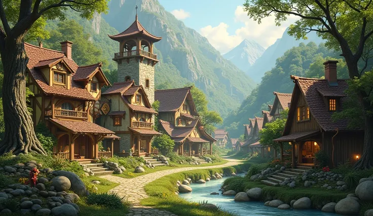 (best quality, masterpiece, ultra detailed, ultra high res, photorealistic, raw photo, absurdres, absolutely resolution), A legendary village filled with musical elements