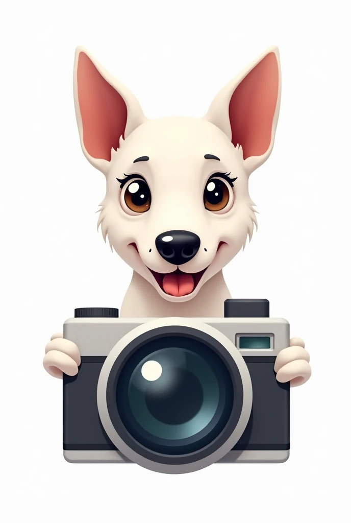 white jackrussel head popping out in a camera device in a logo style