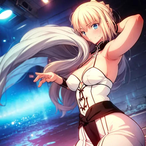 High resolution, 最high resolution,high resolution,{Things to know_f de stay night ufotable:1.15}, Rubio_ Best Quality, masterpiece, フルnude,Sweatだく,Blushing,smile,Armpitアップ,Sweat,Armpitを広げて見せている,bed,Moist,Blonde,whole body,pubic hairあり,Love juice,Armpit,sid...