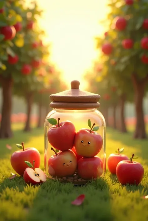 create an animated apple jar with apple background