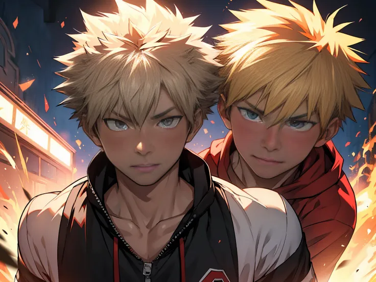 (masterpiece, Highest quality), Katsuki bakugo, Teenager&#39;s whole body, teenager face,body tilt,Delicate large eyes,Open your eyes,Red eyes,Muscular,Complex,naked,(Spine:1.2),Bright colors,(Written boundary depth:1.2),Raised to be sexy, Restrained arms,...