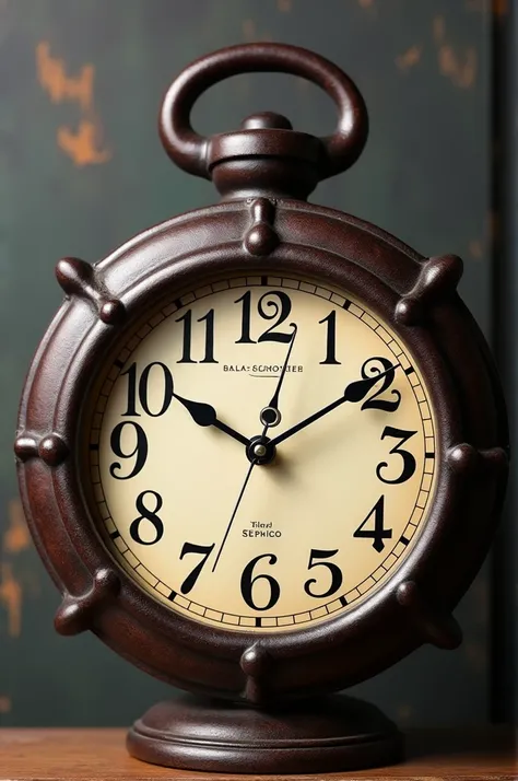  dark brown analog clock with shape of ship handle