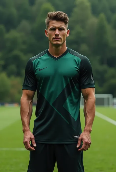 Black and forest colored soccer jersey