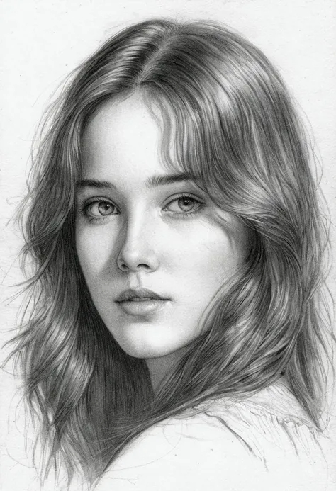 a delicate, graphite sketch portrays, a beautiful young monica belluccy,  without background, her features rendered in subtle sh...