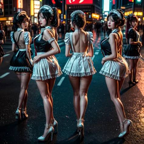 (Extremely Detailed(( Sexy Maid Group in a row:1.37))), KAWAII perfect face, Reflective Eyes, Detailed(Delicate Clothing textures), Correct graceful legs, Dynamic Joyful Expressions LifeLike Rendering, Specular Reflection, TopQuality 8K Ultra-detailed mast...