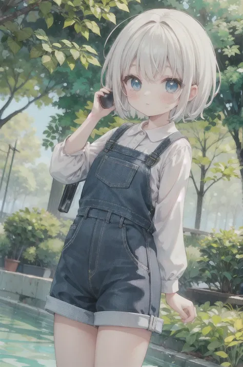 Highest quality, Detailed Background, Cinema Lighting, nature, , One person, cute, White short hair