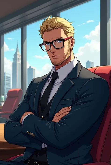 Lord of glasses, businessman, short blonde hair with beard and handsome, anime