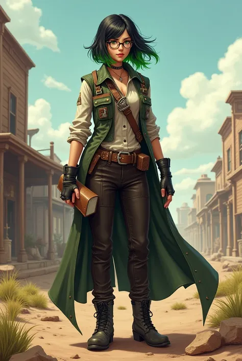 Lily is a 1.70-meter-tall woman with fair skin and black hair with green tips that reaches her neck. She wears round glasses and has green eyes. Lily wears a vest with tools and leather pants, topped with an overcoat and black boots. She always carries her...