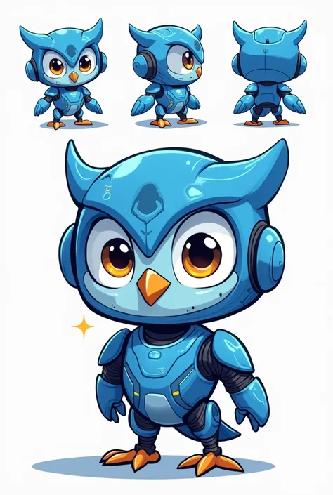 a cartoon character of a mini blue robot owl, app design, cyber suit, based on childs drawing, dd, transparent background, cryptocurrency, advanced digital chibi art, an eagle, plush mascot, sparky, humanoid form, artist interpretation, computer drawing, t...