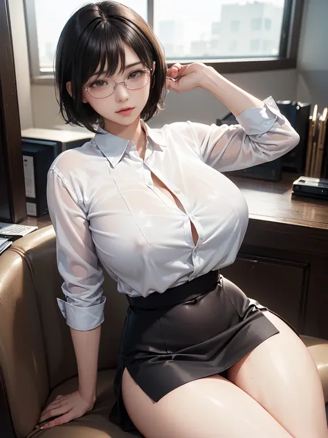 8k, RAW Photos, Highest quality, masterpiece, Realistic, Realistic, (1 Ultimate beauty), ((Sexy office lady outfit)),(Strictly adhere to a composition where only one person appears in the photo)、(On the way to the office)(Wear rimless glasses)((OL))(((thin...