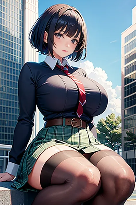 giantess art, surreal high school girl, highly detailed giant shot, giant, shorthair, a gigantic high school girl that&#39;s muc...