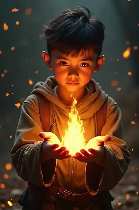 Boy handing fire out