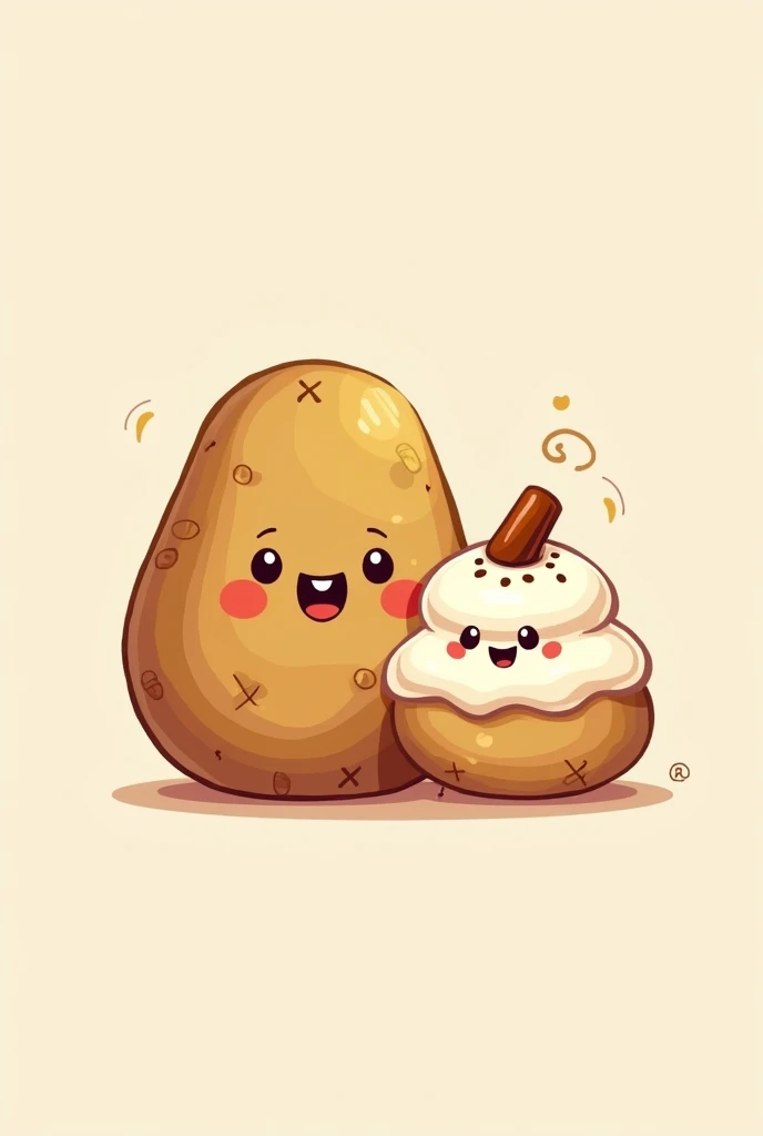 Create a logo with images of a stuffed potato and a pudding together 