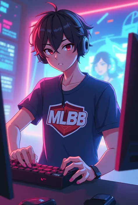 Anime boy gamer with ADZ logo in his t-shirt MLBB