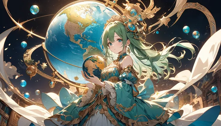 **318. One person。Personification of the globe。The globe symbolizing the world。Cowboy shot or close-up。  
masterpiece, best quality, ultra detailed (Detailed fingers), (Emotional), (Breathtakingly beautiful),  
(main part: 1.2 Whole body。), (Anime Style), ...