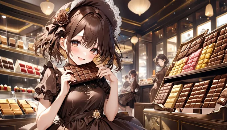 **325. One person。Anthropomorphism of chocolate。Chocolate is the embodiment of sweetness and seduction。Cowboy shot or close-up。  
masterpiece, best quality, ultra detailed (Detailed fingers), (Emotional), (Breathtakingly beautiful),  
(main part: 1.2 Whole...