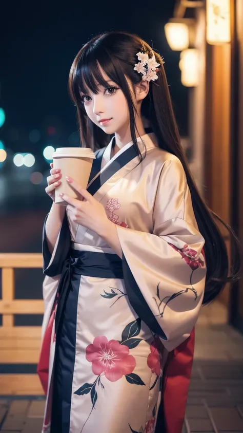 Anime girl in kimono holding a coffee cup, Anime Style 4k, Beautiful Anime girl, Core of the Night, Beautiful Anime woman, Beautiful Anime portrait, Cute Anime Girl, Anime Long Hair, Beautiful Anime style, Beautiful Anime, 4k anime wallpaper, Cute anime wa...