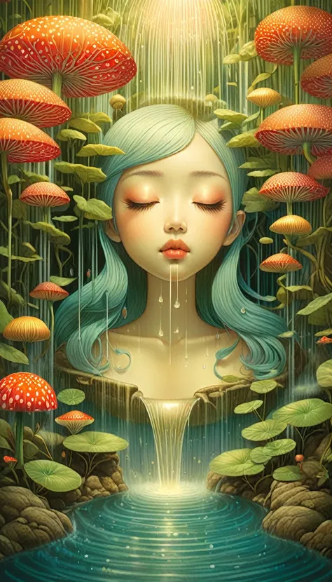 Magical mysterious ethereal scenery surreal fountain , the ultra-detailed, James R ，Draw beautiful digital illustrations， by Audrey Kawasaki, by Amy Saul, author：naoto hattori，yayoi kusama, by Ghibli Studio，NO borders