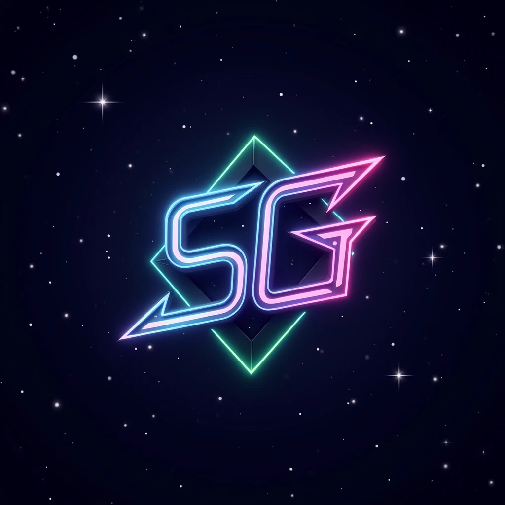 Create A gaming logo SG  with multiple Neon colours and star background , Unique design , Straight Letters and samall