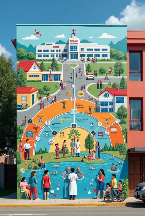 School mural of the levels of care of the national health system 
