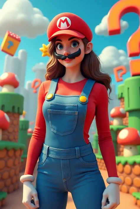 A woman dressed as Super Mario