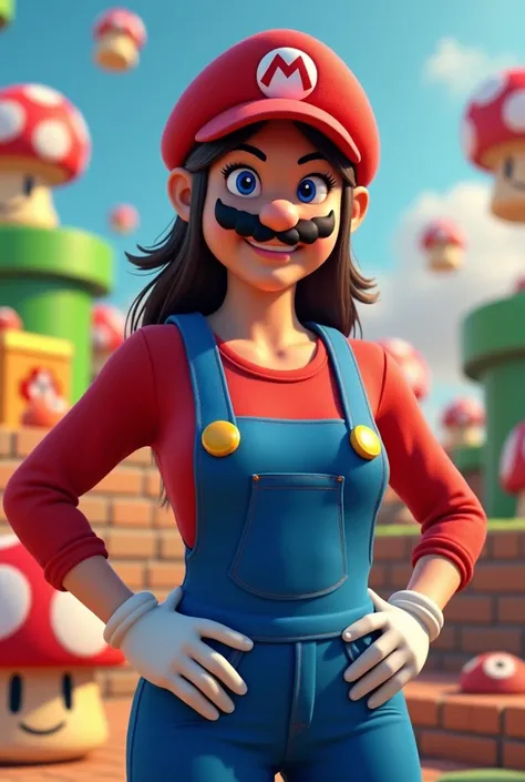 A woman dressed as Super Mario