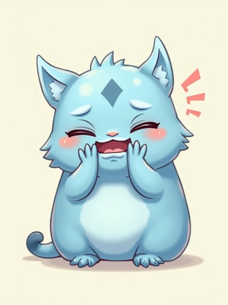 a light blue kawaii oni with a wobbly mouth and dizzy eyes