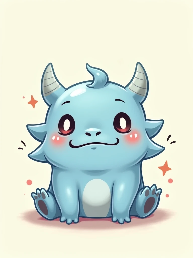 a light blue kawaii oni with a wobbly mouth and dizzy eyes