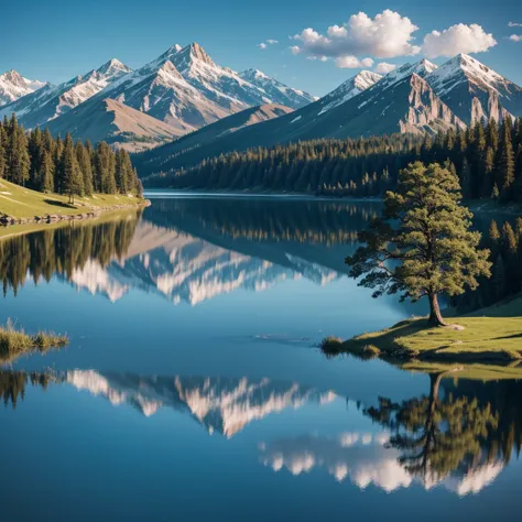 The Stillness of the Lake Reflects Nature’s Grandeur.