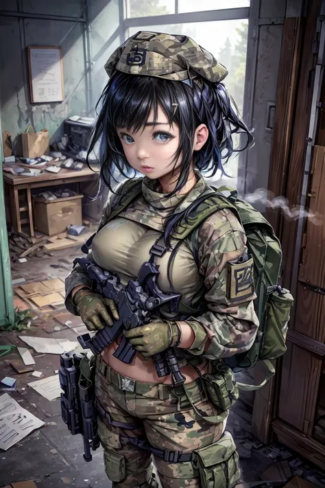 ((​masterpiece、ultra fine photos、top-quality、超a high resolution、photorealsitic、foco nítido、bustshot))、、beautiful female soldier、...