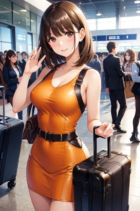 anegasaki nene、Shiny brown hair, short hair, (Beautiful brown eyes、Sparkling eyes, Fine grain)、smile、Ultra-detailed eyes、Highly detailed face, Highly detailed eyes,


The most beautiful and sexy girls, People with luggage standing outside the airport build...