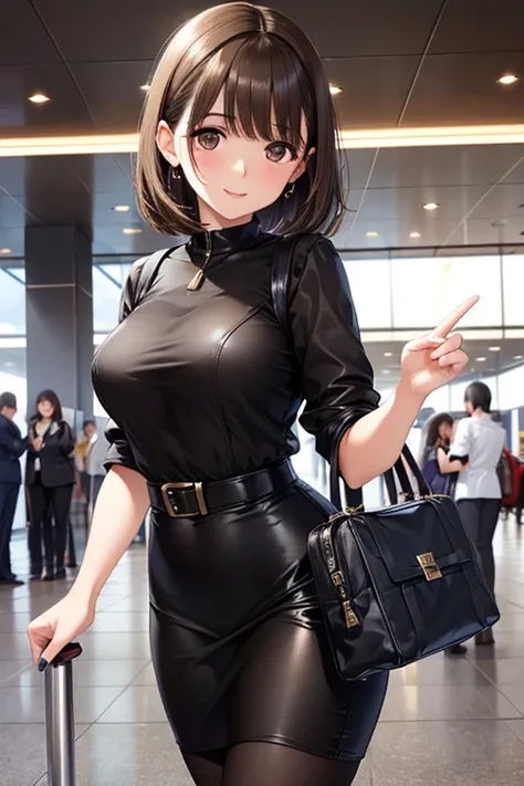 anegasaki nene、Shiny brown hair, short hair, (Beautiful brown eyes、Sparkling eyes, Fine grain)、smile、Ultra-detailed eyes、Highly detailed face, Highly detailed eyes,


The most beautiful and sexy girls, People with luggage standing outside the airport build...