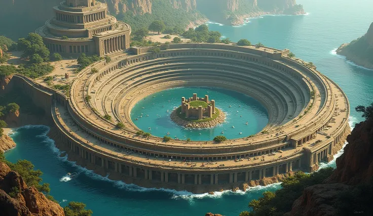 Concentric rings&#39;More than just a visual marvel, but、It is also a practical solution for the defense and supply of the city.. They defended the central city from invaders.、Allowing seawater to circulate freely, Create a natural harbor for the Atlantean...