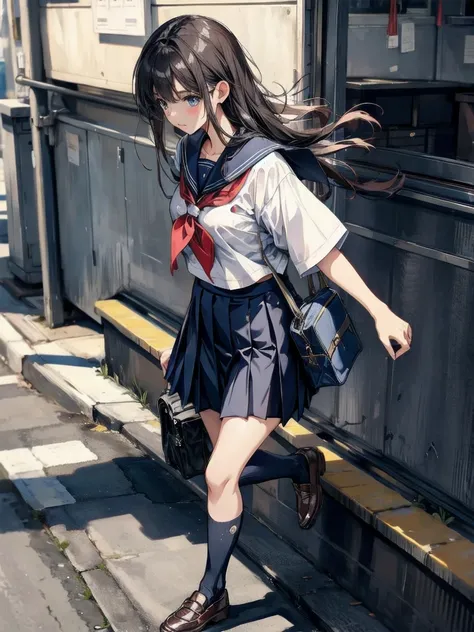 school_uniform, navy blue skirt,