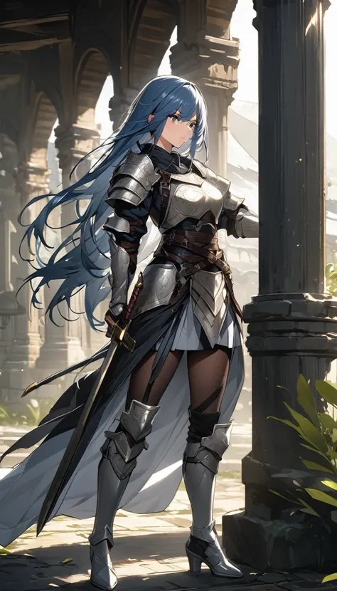 ultra-high definition image quality、beautiful girl、woman warrior、female swordsman、light armor、silver boots、long hair、knight&#39;...