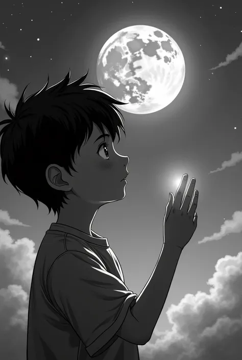 touching lives while touching moon create a drawable photo
Portrait include boy black and white for shading anime type