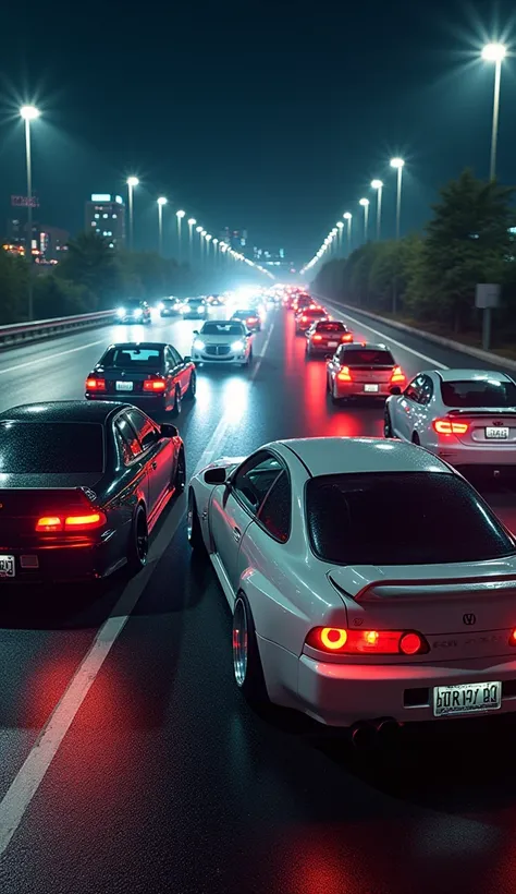 Car photography, RAW photo, Veilside Supra, toyota, VS Lancer Evolution, Mitsubishi, VS FD3, Mazda, VS civic, sling, VS GT-R, nissan, VS Impreza Sports, subaru, BREAK Nighttime Shuto Expressway Battle, Long Exposure, 