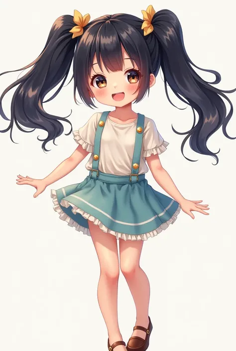 A girl，，Black Hair，Double tail，Small skirt，cute，masterpiece，happy