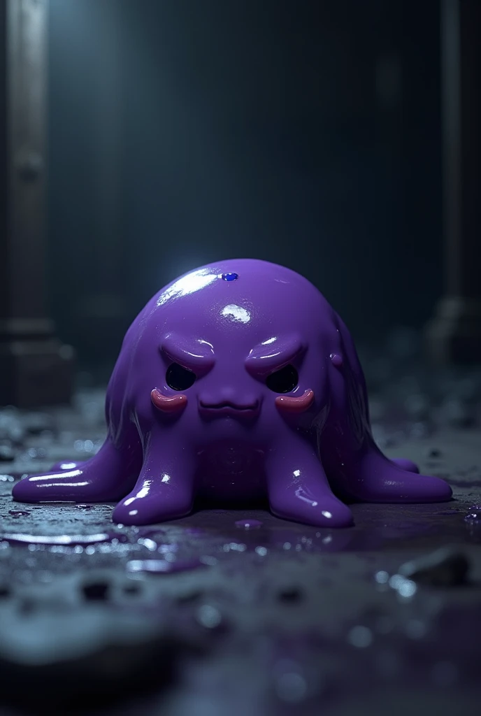 A small, slightly menacing purple slime 