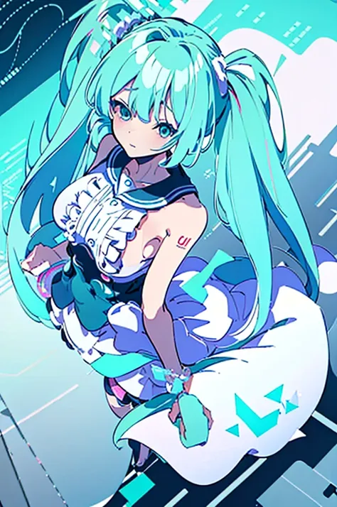 information((highest quality)), ((masterpiece)), official art　unity　8k　hatsune miku　hatsune mikuコスプレ　naked　large breasts　white b...